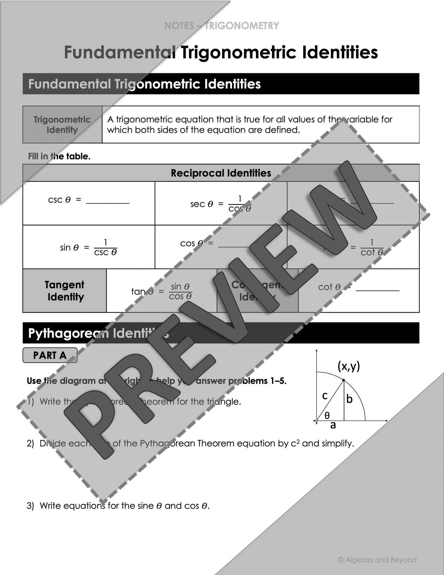 Trigonometric Identities Lesson | Algebra 2 | Video | Notes | Homework