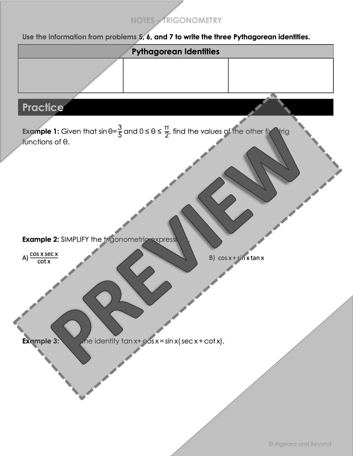 Trigonometric Identities Lesson | Algebra 2 | Video | Notes | Homework