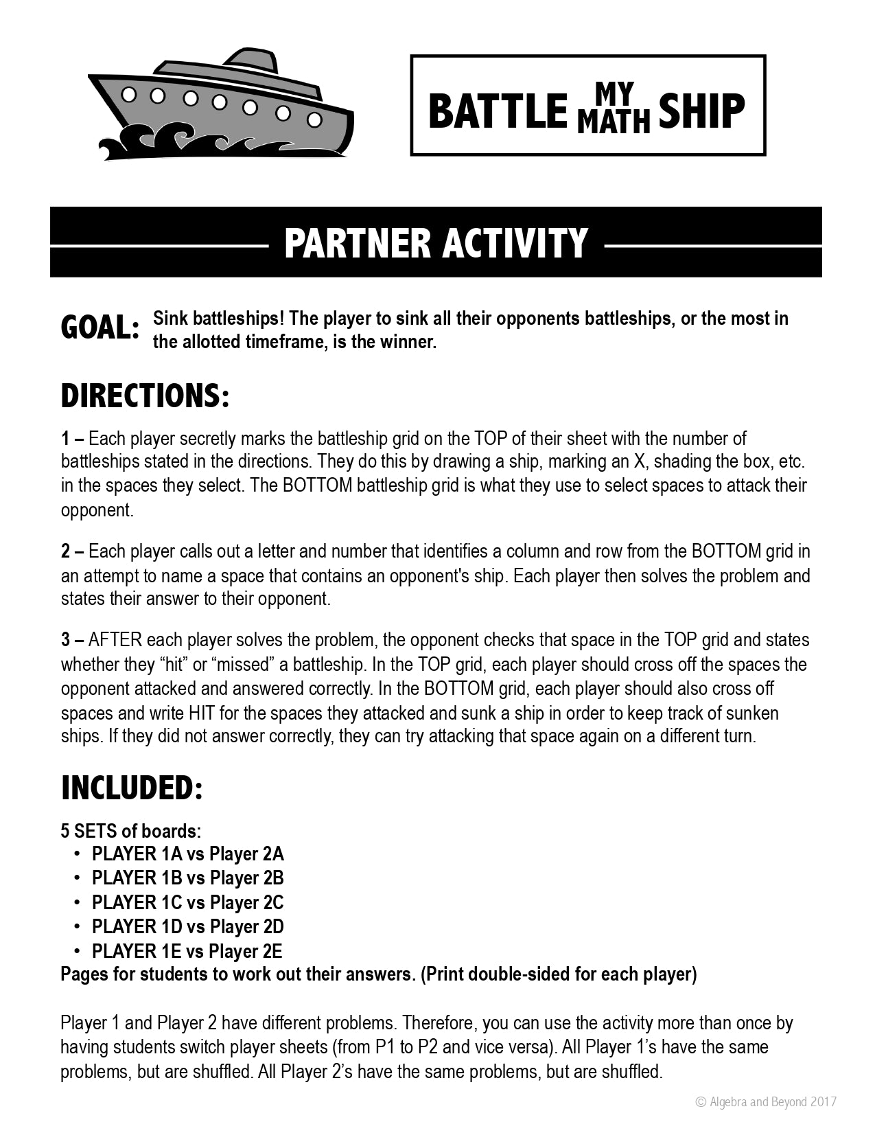 Add & Subtract with Unlike Denominators Math Activity - Game Worksheets