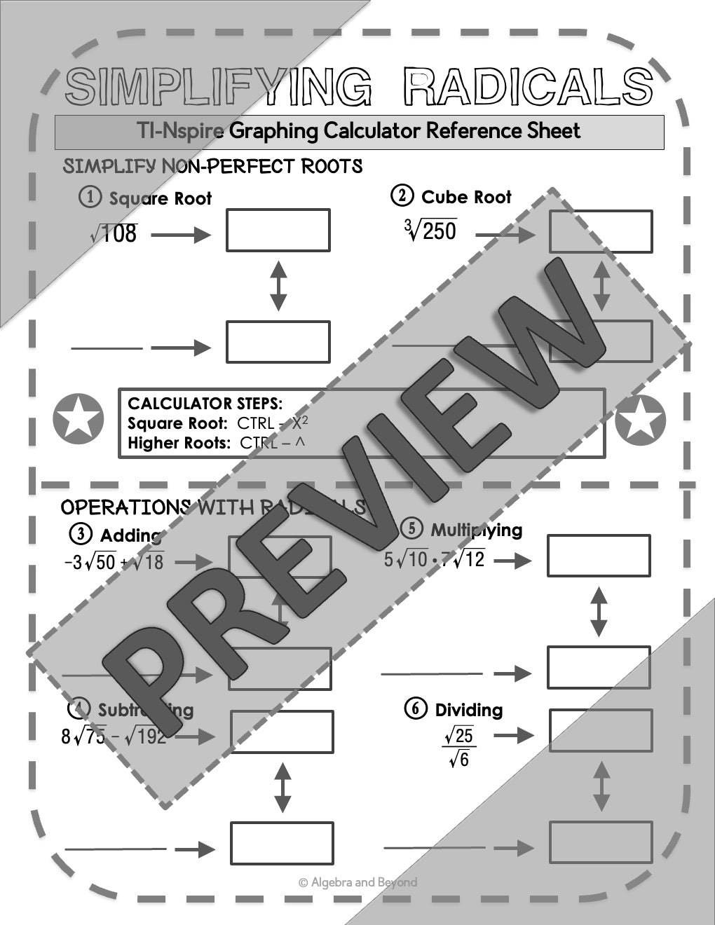 Simplifying Radicals | TI-NSpire Graphing Calculator Reference Sheet