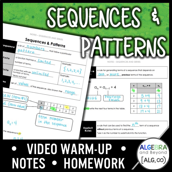 Sequences and Patterns Lesson | Warm-Up | Guided Notes | Homework
