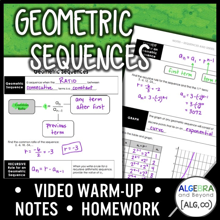 Geometric Sequences Lesson | Warm-Up | Guided Notes | Homework