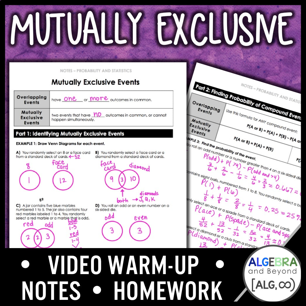 Mutually Exclusive Lesson Warm Up Guided Notes Homework Algebra And Beyond