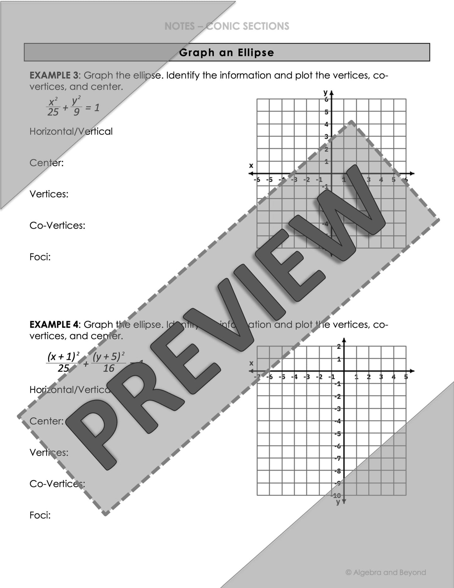 Conic Sections | Ellipses Lesson | Video | Guided Notes | Homework