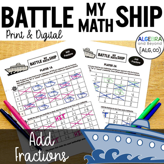 Add Fractions Activity | Battle My Math Ship Game | Print and Digital