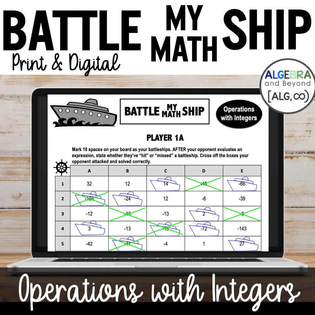 Operations with Integers Activity | Battle My Math Ship | Print and Digital