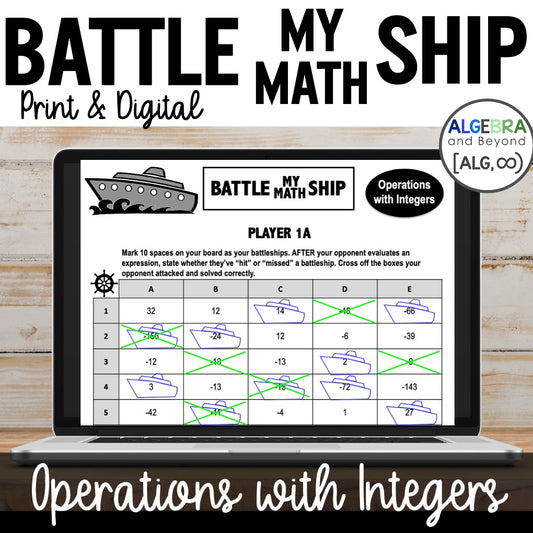Operations with Integers Activity | Battle My Math Ship | Print and Digital