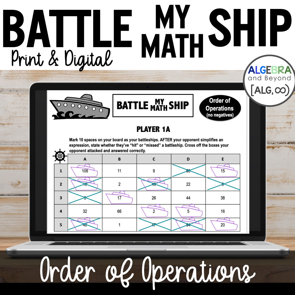 Order of Operations (no negatives) Activity | Battle My Math Ship Game | Print and Digital