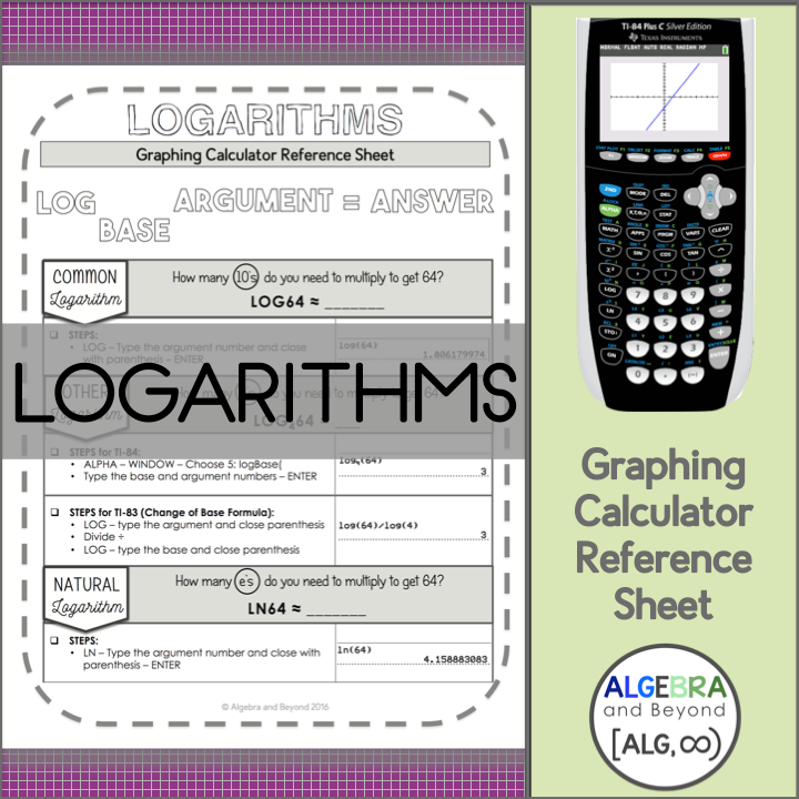 Logarithms | TI-84 Graphing Calculator Reference Sheet