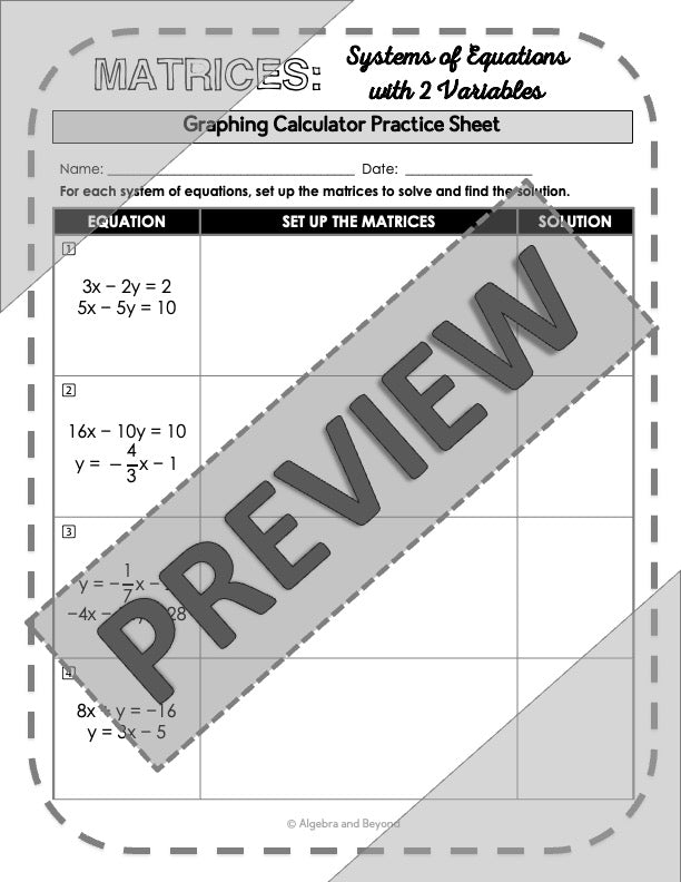 Systems of Equations with Matrices | TI-84 Graphing Calculator Reference Sheets