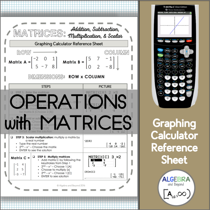 Operations with Matrices | TI-84 Graphing Calculator Reference Sheet