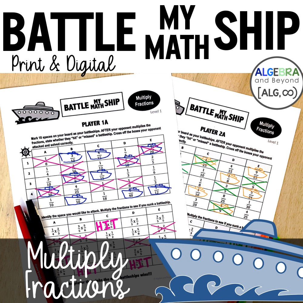 Multiply Fractions - Basic Level | Battle My Math Ship | Print and Digital