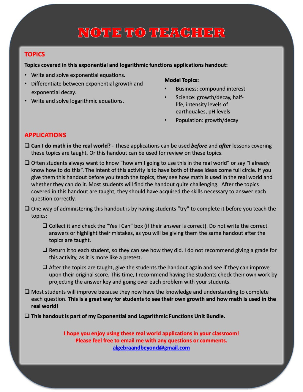 Exponential and Logarithmic Functions - Real World Applications