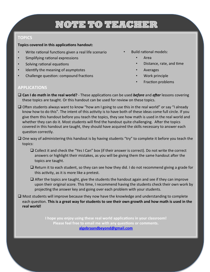 Rational Functions - Real World Applications