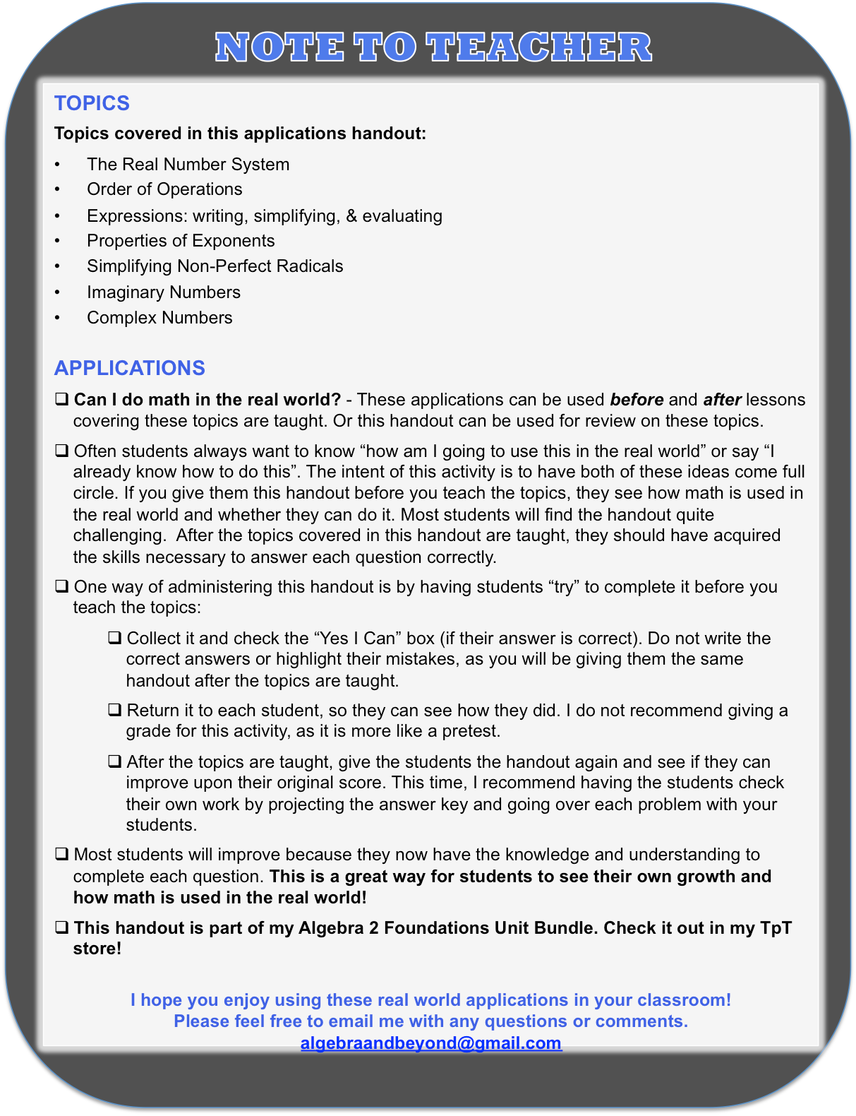 Numbers and Expressions - Real World Applications