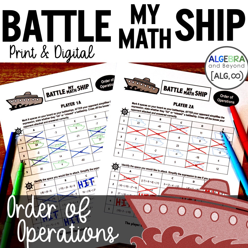 Order of Operations Activity | Battle My Math Ship Game | Print and Digital
