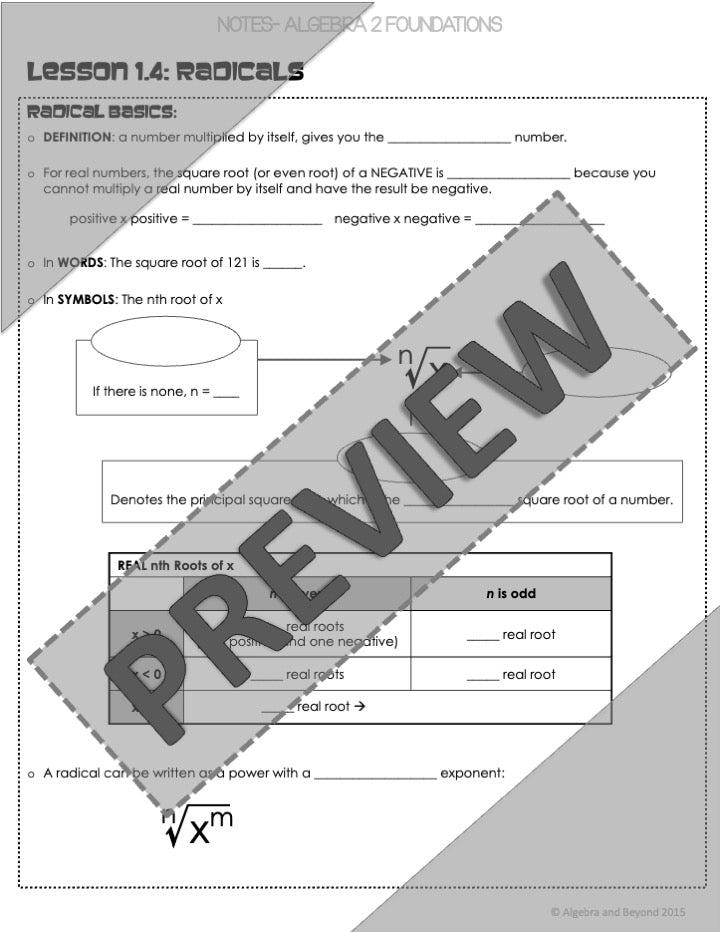 Radicals: Simplifying and Operations Lesson | Warm-Up | Guided Notes | Homework