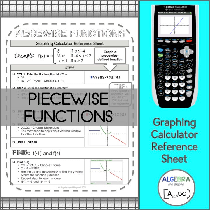 Graphing Piecewise Functions | TI-84 Calculator Reference Sheet and Practice
