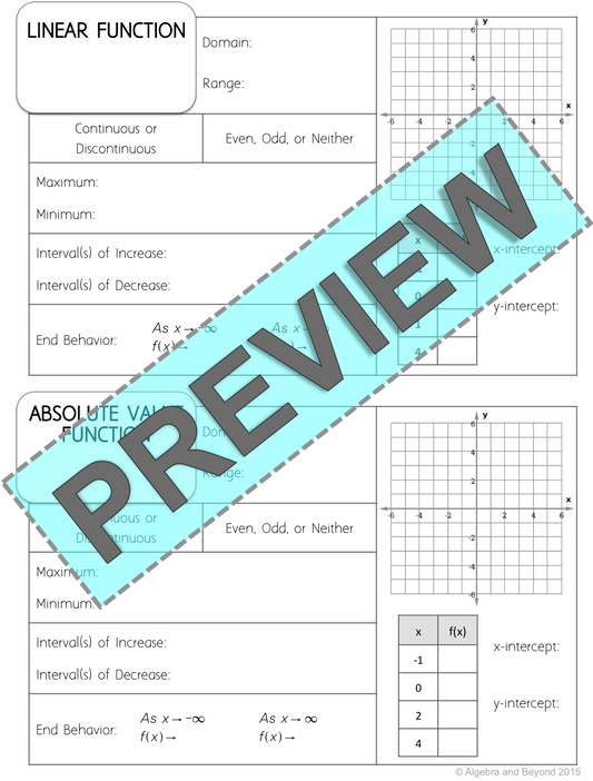 Parent Functions - Graphic Organizers