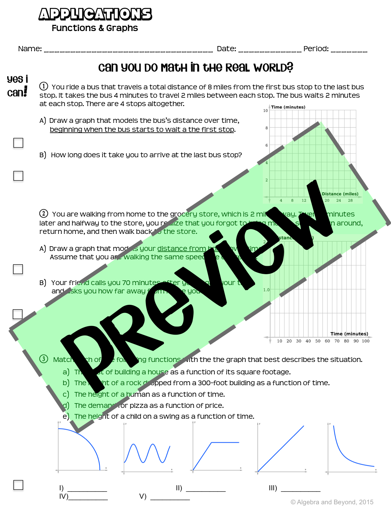 Functions and Graphs - Real World Applications