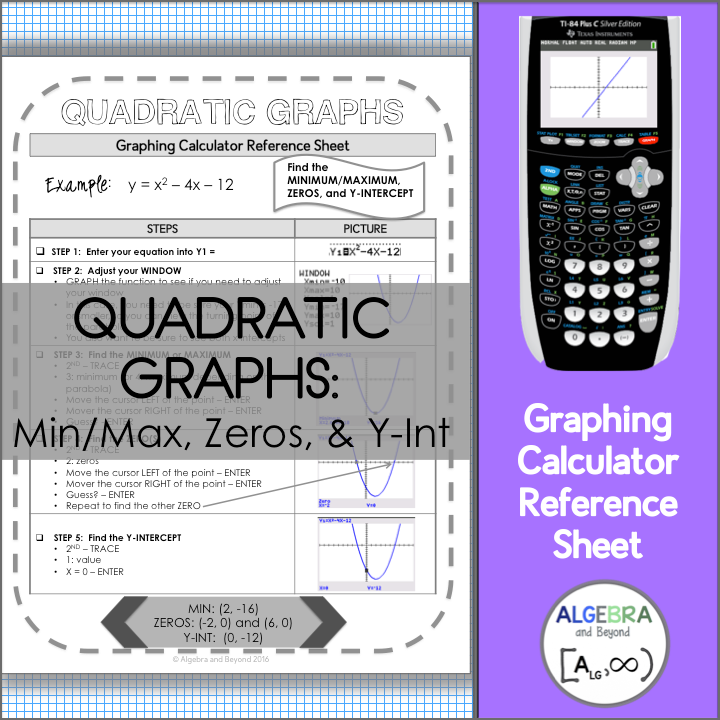 Graphing Quadratic Equations | TI-84 Calculator Reference Sheet and Pr