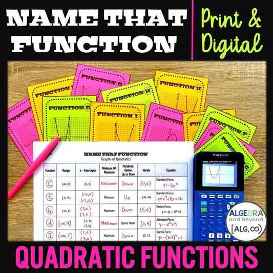 Graphs of Quadratic Functions | Name That Function | Matching Activity | Print and Digital