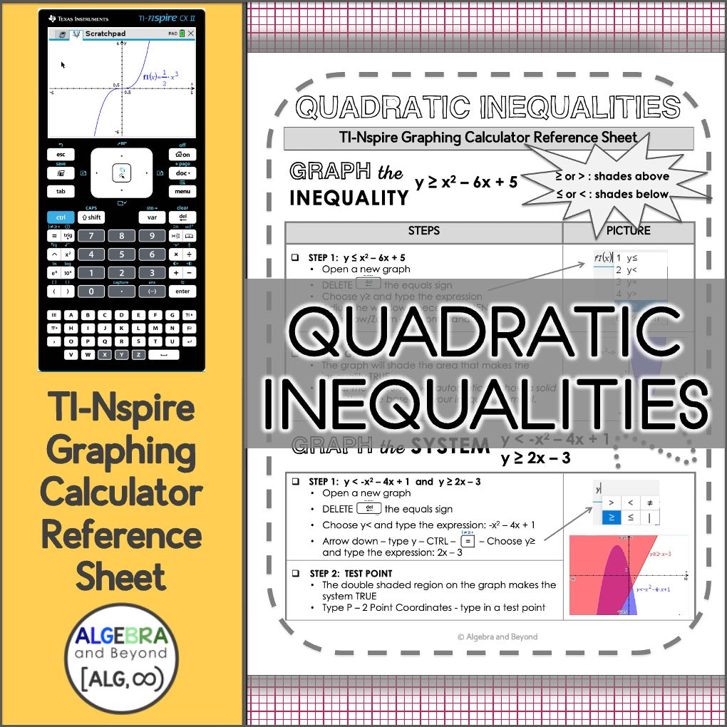 Graphing Quadratic Inequalities | TI-Nspire Calculator Reference Sheets
