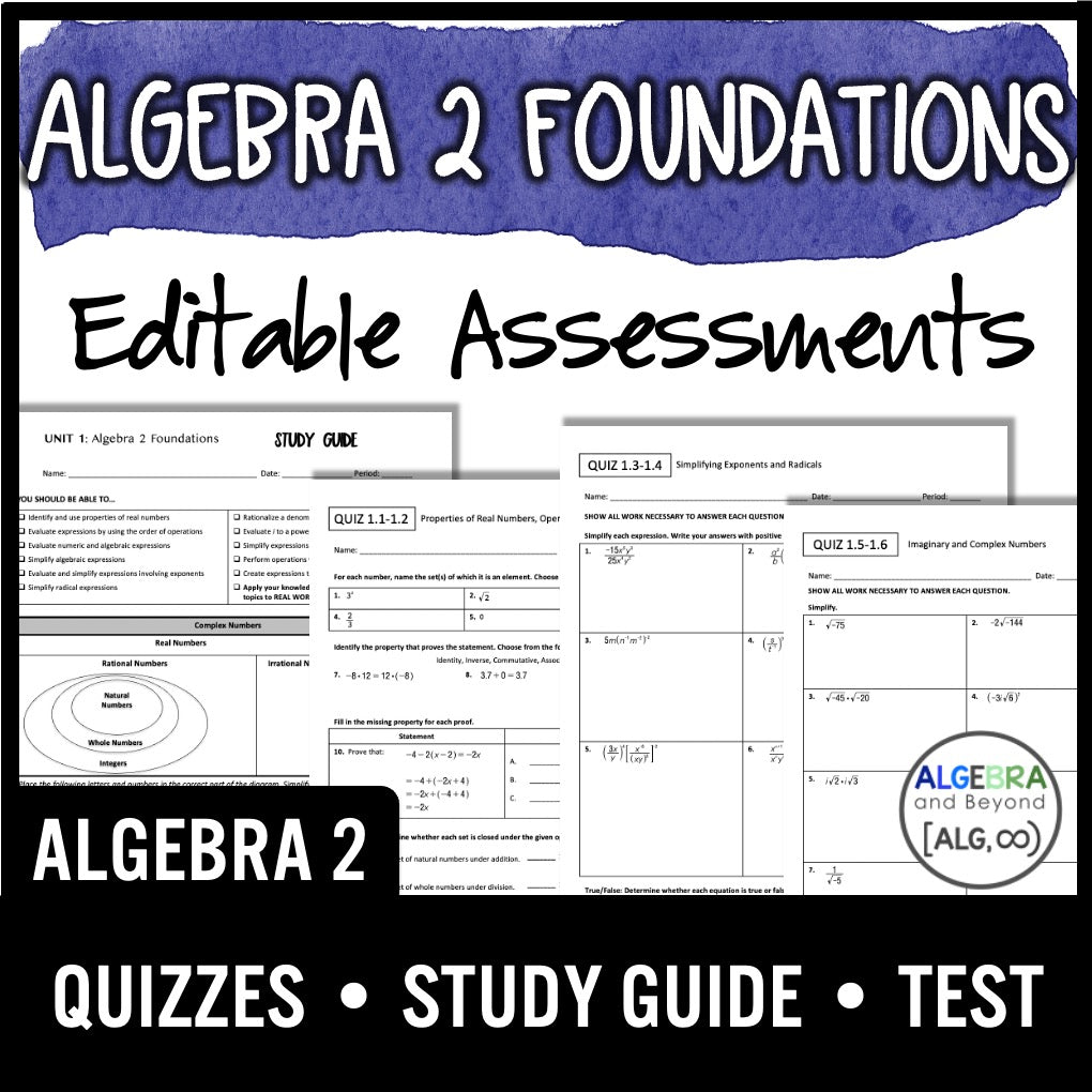 Algebra 2 Foundations Assessments | Quizzes | Study Guide | Test