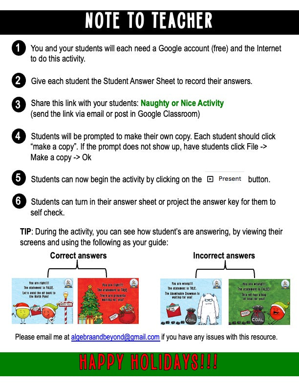 Linear Equations - Holiday Digital Activity