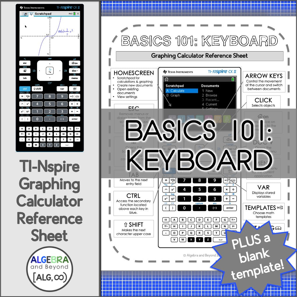 Basics 101 - Keyboard | TI-Nspire Graphing Calculator Reference Sheet