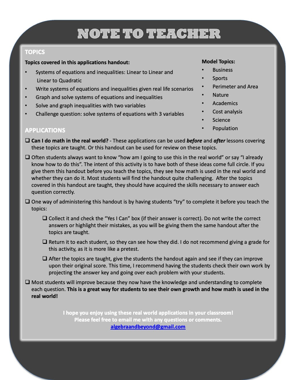 Systems of Equations and Inequalities - Real World Applications