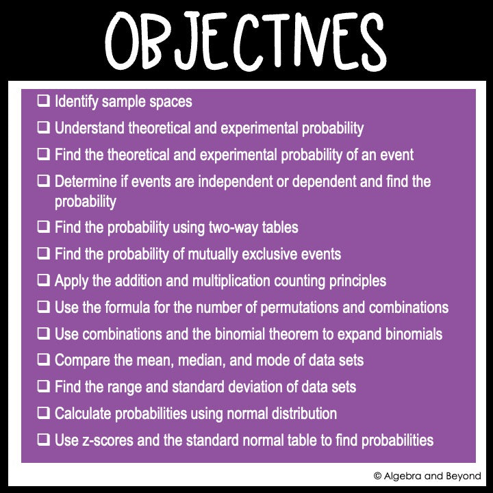 Probability and Statistics Assessments | Quizzes | Study Guide | Test