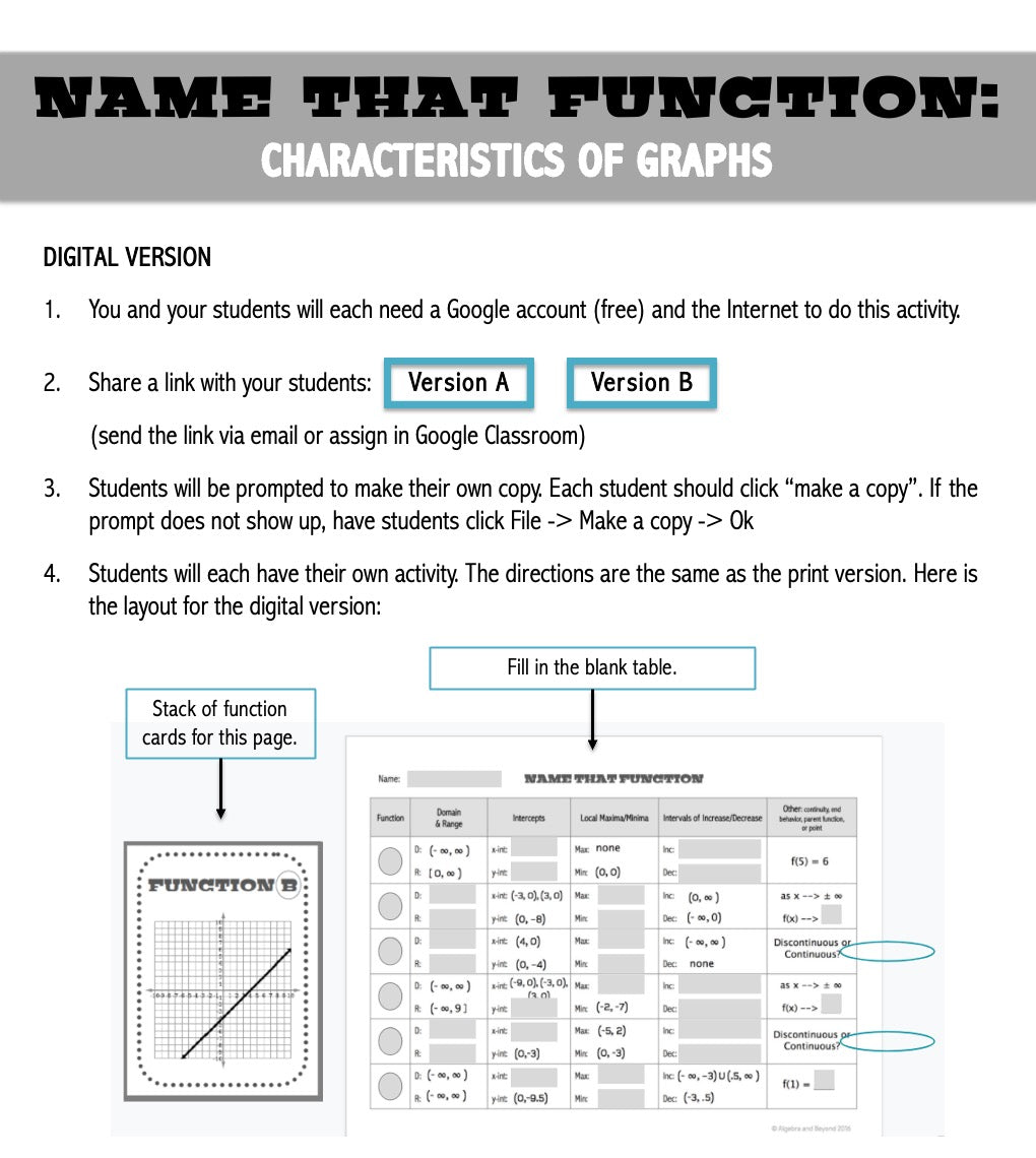 Characteristics of Graphs | Name That Function | Matching Activity | Print and Digital
