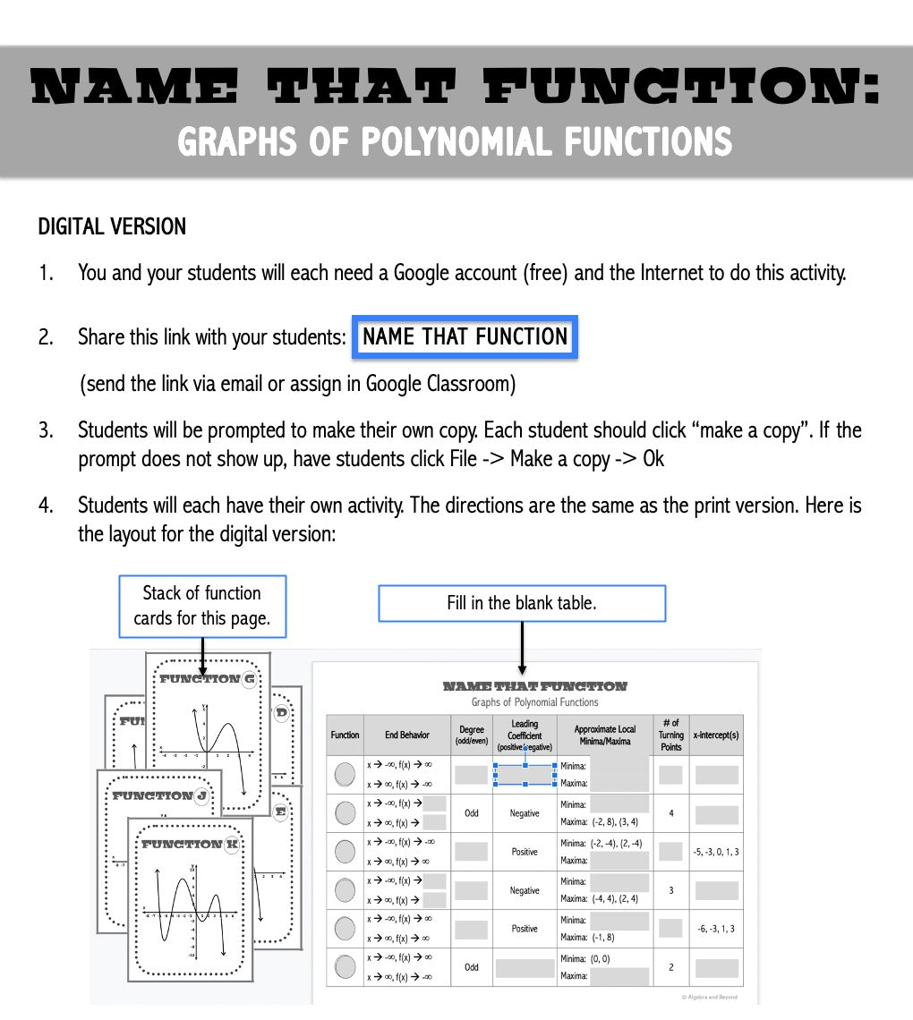 Polynomial Functions | Name That Function | Matching Activity | Print and Digital