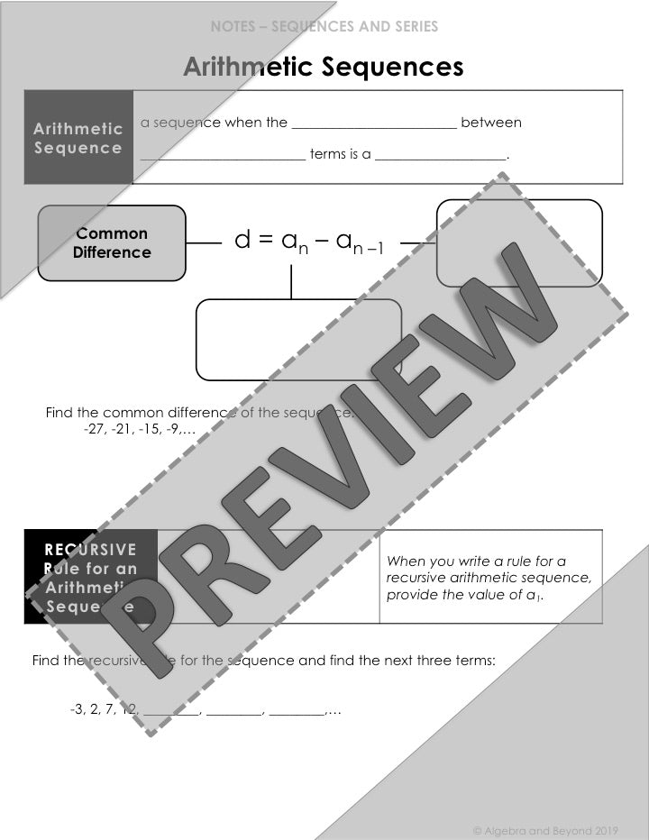 Arithmetic Sequences Lesson | Video | Guided Notes | Homework