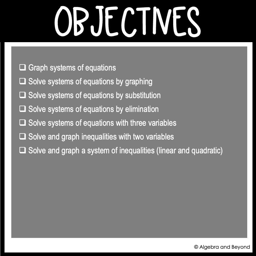Systems of Equations and Inequalities Assessments | Quizzes | Study Guide | Test