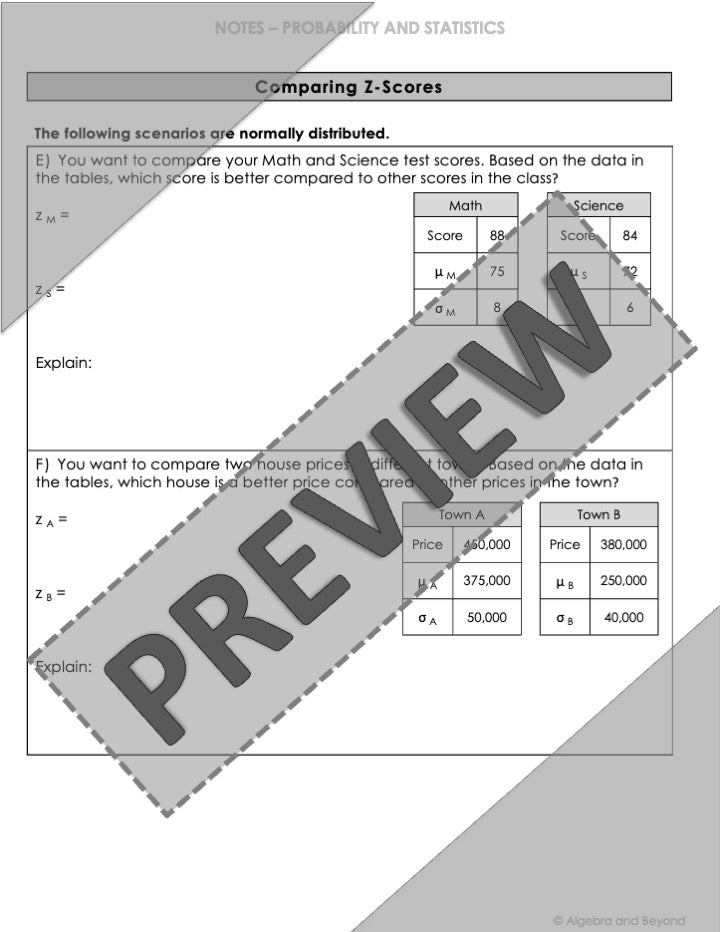 Z-Scores and Standard Normal Distribution Lesson | Warm-Up | Notes | Homework