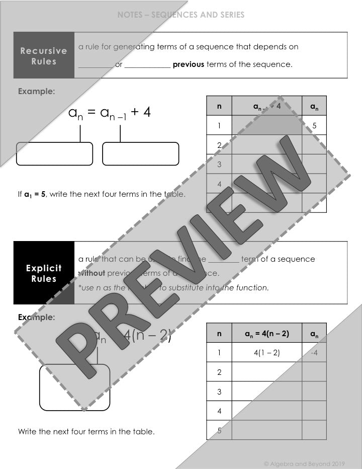 Sequences and Patterns Lesson | Video | Guided Notes | Homework