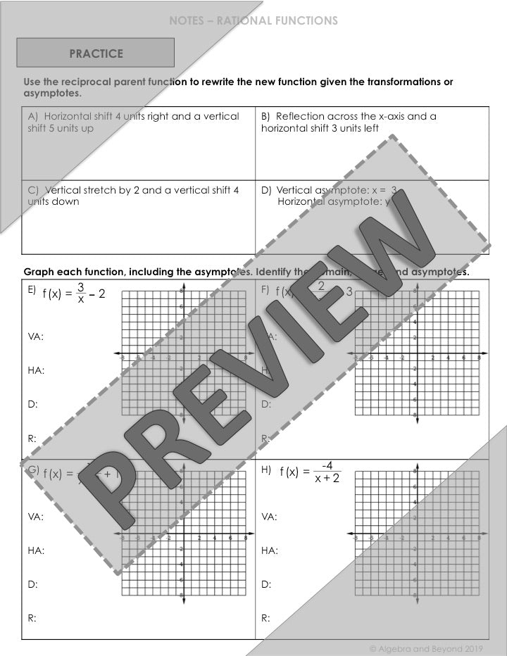 Graphing the Reciprocal Function Lesson | Video | Guided Notes | Homework