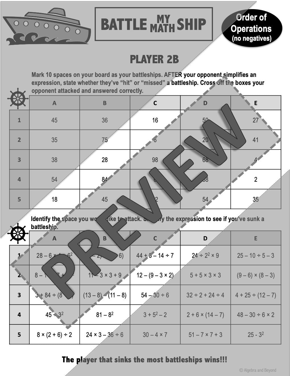 Order of Operations (no negatives) Activity | Battle My Math Ship Game | Print and Digital