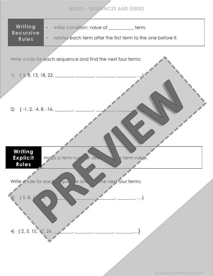 Sequences and Patterns Lesson | Video | Guided Notes | Homework