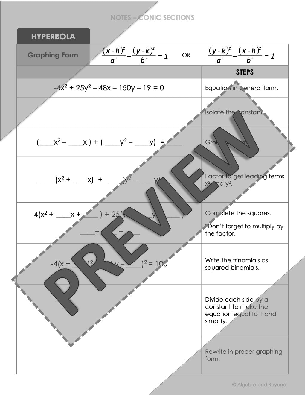 Convert Conic Equations to Graphing Form Lesson | Video | Guided Notes | Homework
