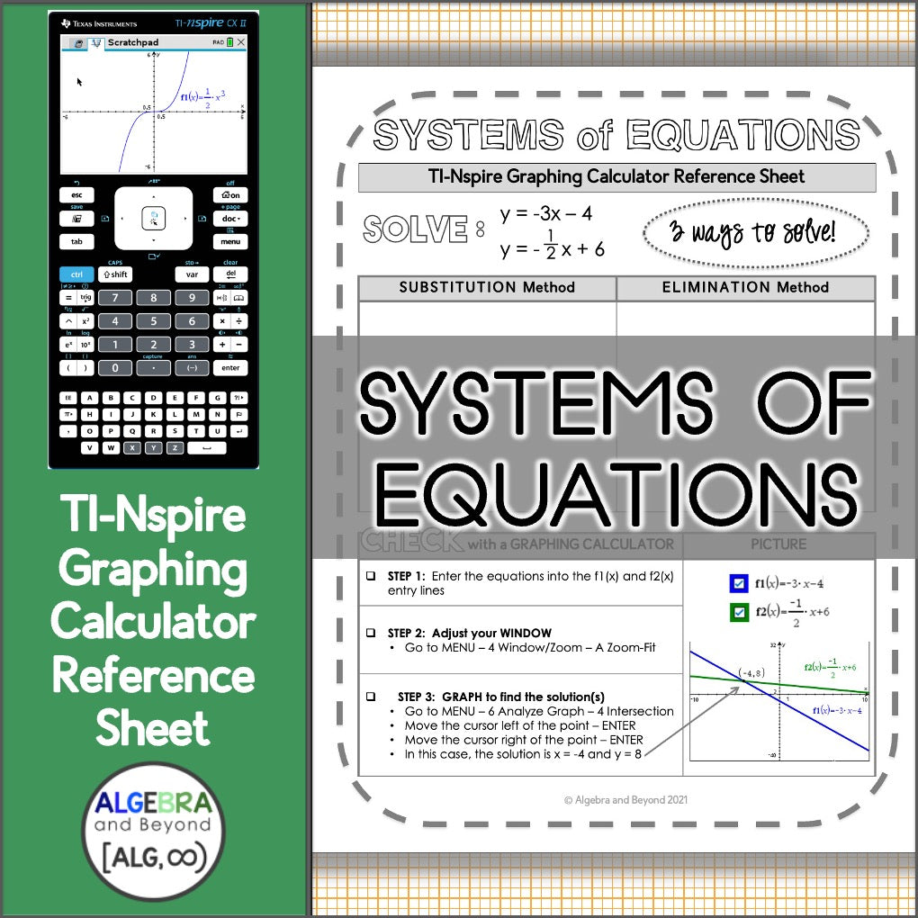 TI-Nspire Graphing Calculator Reference Sheets | Systems of Equations
