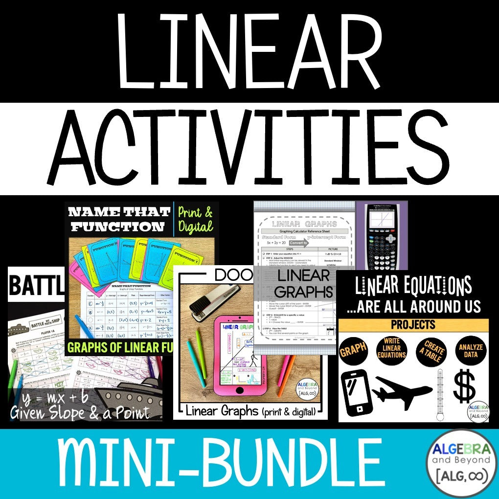 Linear Equations Review Activities Mini-Bundle | Graphing, Project, Slope-Intercept Form