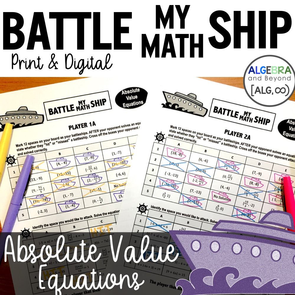 Absolute Value Equations Activity | Battle My Math Ship Game | Print and Digital