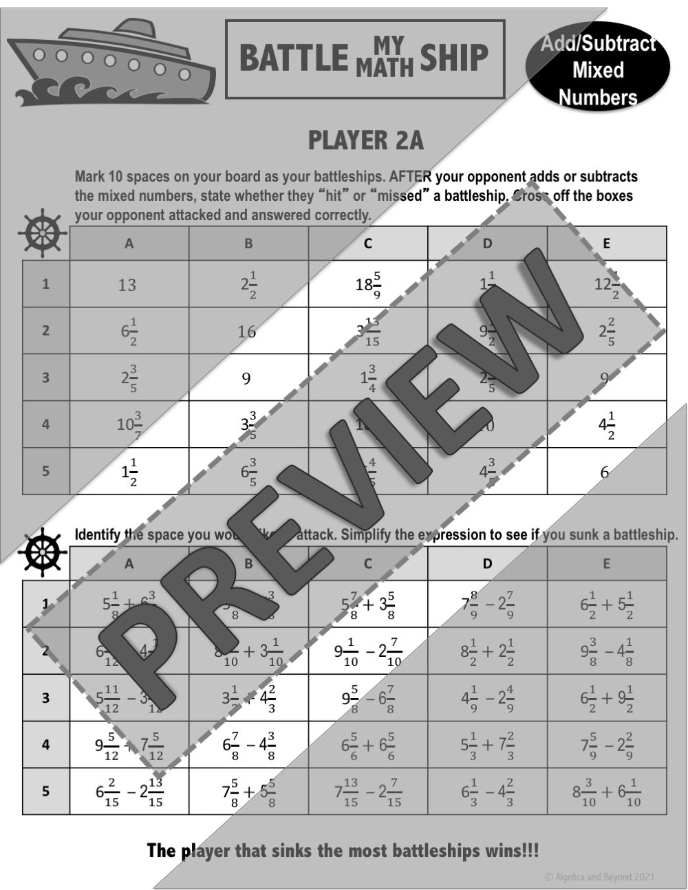Add and Subtract Mixed Numbers with Common Denominators | Battle My Math Ship