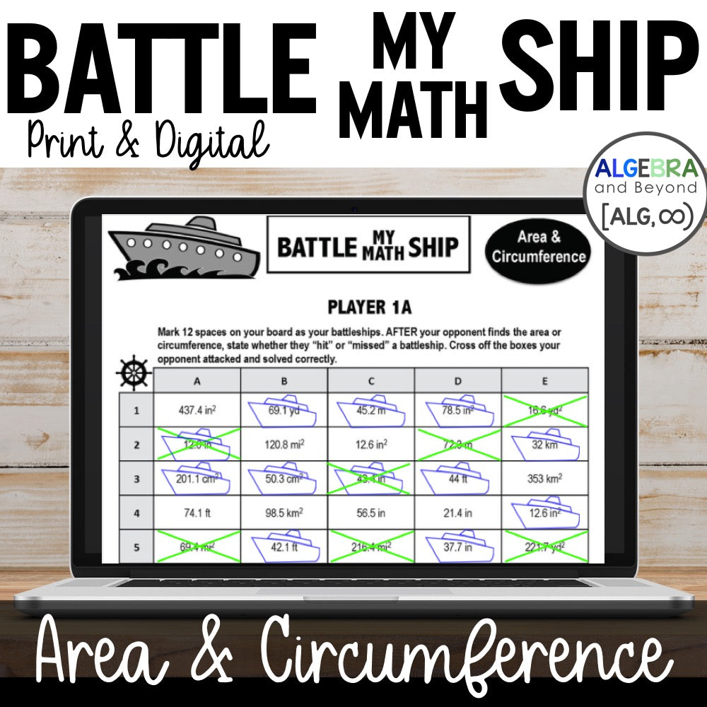 Area and Circumference Activity | Battle My Math Ship Game | Print and Digital