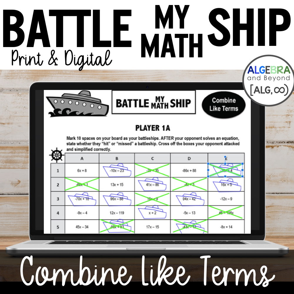 Combine Like Terms Activity | Battle My Math Ship Game | Print and Digital