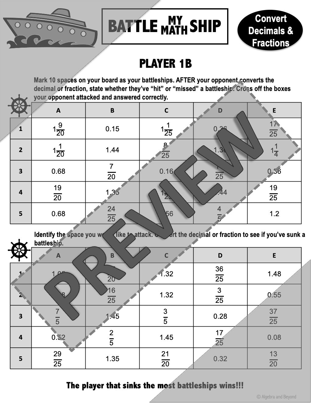 Converting Decimals and Fractions Activity | Battle My Math Ship Game