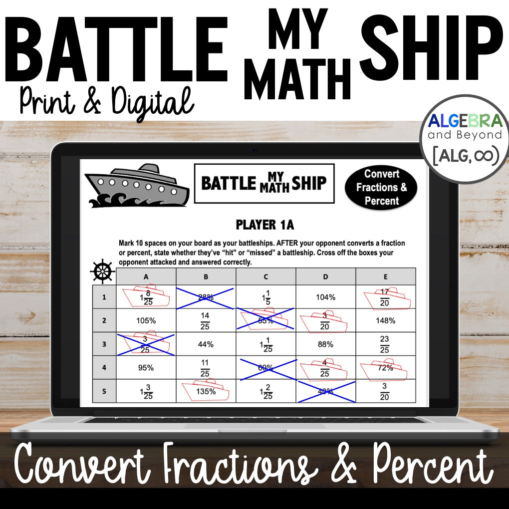 Converting Fractions and Percents Activity | Battle My Math Ship Game
